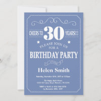 30th Birthday Invitation Blue and White
