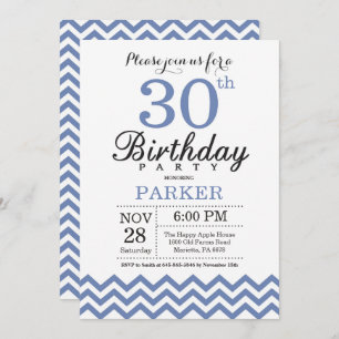 30th Birthday Invitation Blue Chevron