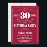 30th Birthday Invitation Burgundy Red and White<br><div class="desc">30th Birthday Invitation Burgundy Red and White Typography. Burgundy Red and White Background. Adult Birthday. Male Men or Women Birthday. Kids Boy or Girl Lady Teen Teenage Bday Invite. 13th 15th 16th 18th 20th 21st 30th 40th 50th 60th 70th 80th 90th 100th. Any Age. For further customisation, please click the...</div>