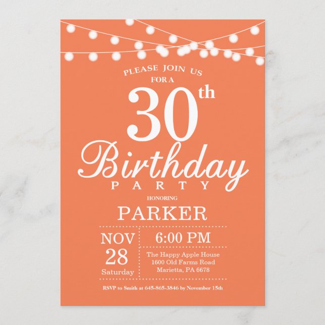 30th Birthday Invitation Coral (Front)