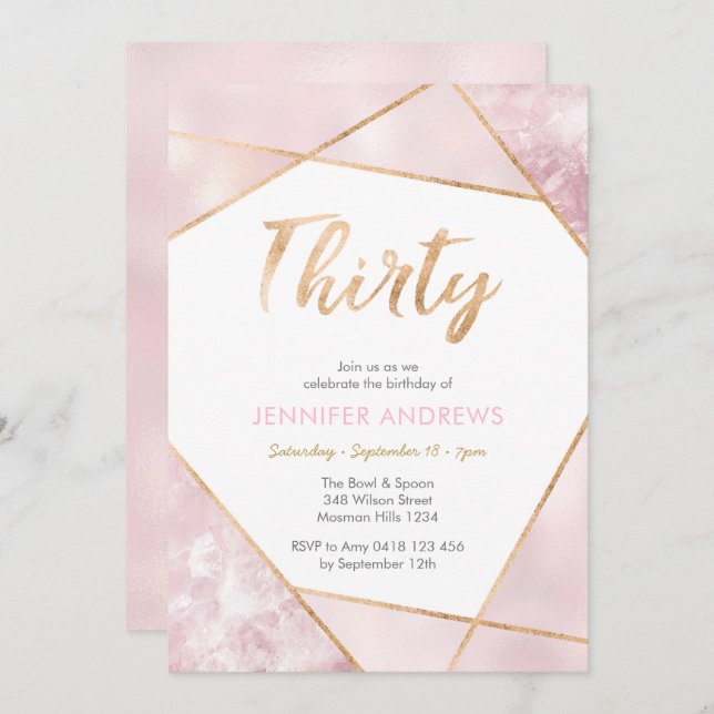 30th Birthday Invitation Geo pink and gold (Front/Back)