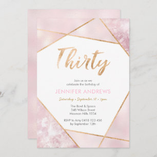 30th Birthday Invitation Geo pink and gold