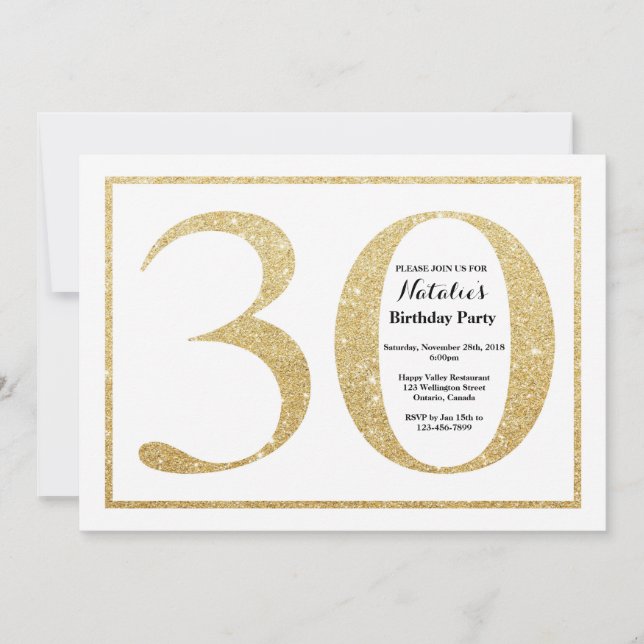 30th Birthday Invitation Gold Glitter (Front)
