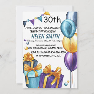 30th Birthday Invitation Gold Glitter