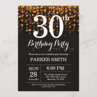 30th Birthday Invitation Gold Glitter