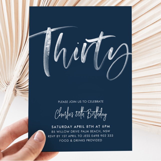 30th Birthday Invitation Mens Modern Navy Thirty  (Creator Uploaded)