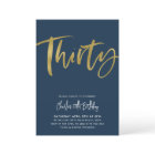 30th Birthday Invitation Mens Navy Gold Thirty 