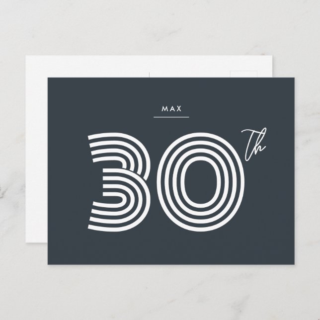 30th Birthday Invitation Minimalist Postcard (Front/Back)