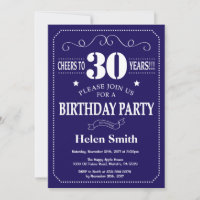 30th Birthday Invitation Navy Blue and White
