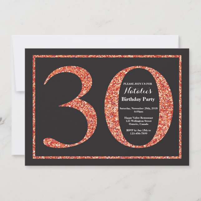 30th Birthday Invitation Orange Glitter Chalkboard (Front)