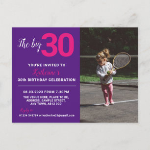 30th Birthday Invitation Photo Card Purple
