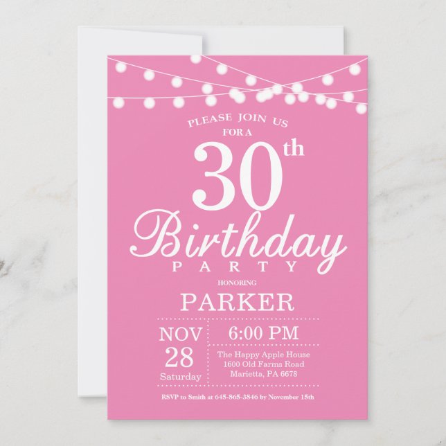 30th Birthday Invitation Pink (Front)