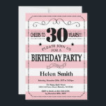 30th Birthday Invitation Pink and White Stripes<br><div class="desc">30th Birthday Invitation Pink and White Stripes Typography. Cheers to 30 years. Adult Birthday. Male Men or Women Birthday. Kids Boy or Girl Lady Teen Teenage Bday Invite. 13th 15th 16th 18th 20th 21st 30th 40th 50th 60th 70th 80th 90th 100th. Any Age. For further customisation, please click the "Customise...</div>