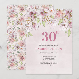 30th Birthday Invitation Pink Floral