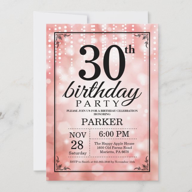 30th Birthday Invitation Pink Glitter (Front)