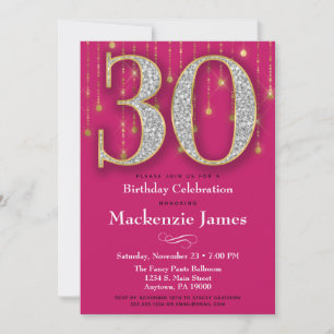 30th Birthday Invitation Pink Gold Diamonds Adult