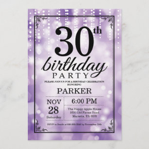 30th Birthday Invitation Purple Glitter