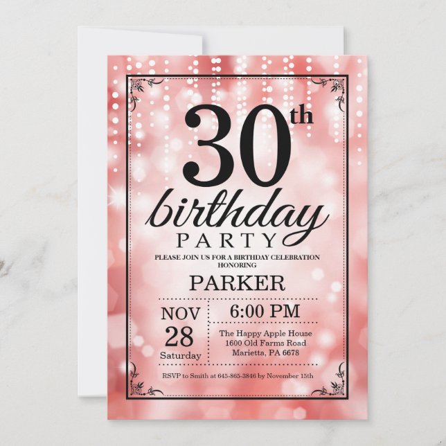30th Birthday Invitation Red Glitter (Front)
