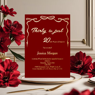 30th Birthday Invitation Red & Gold Editable Party