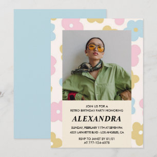 30th birthday invitation Retro Groovy Flowers Cute
