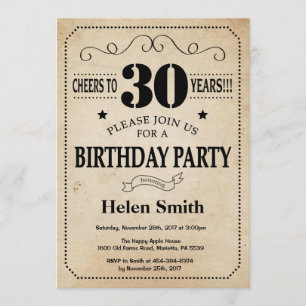 30th Birthday Invitation Rustic Vintage Retro