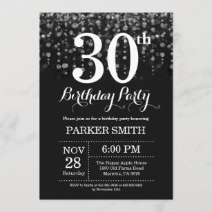 30th Birthday Invitation Silver Glitter