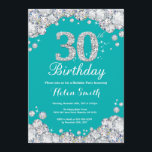 30th Birthday Invitation Teal and Silver Invitatio<br><div class="desc">30th Birthday Invitation. Teal and Silver Rhinestone Diamond Teal Turquoise Aqua Background. Elegant Birthday Bash invite. Black and White. Adult Birthday. Women Birthday. Men Birthday. For further customisation,  please click the "Customise it" button and use our design tool to modify this template.</div>