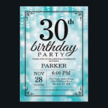 30th Birthday Invitation Teal Glitter<br><div class="desc">30th Birthday Invitation with Teal String Lights with Teal Glitter Background. Teal Birthday. Adult Birthday. Men or Women Bday Invite. 13th 15th 16th 18th 20th 21st 30th 40th 50th 60th 70th 80th 90th 100th, Any age. For further customisation, please click the "Customise it" button and use our design tool to...</div>