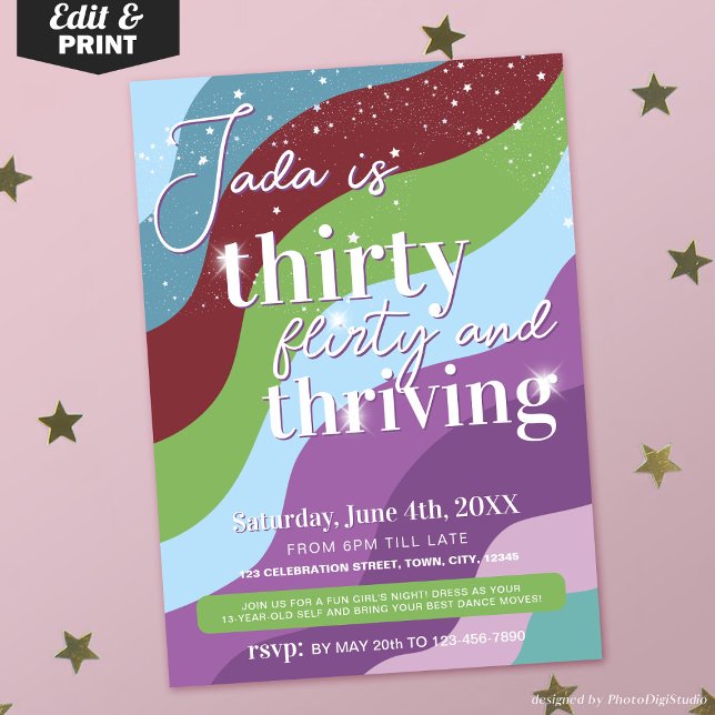 30th Birthday Invitation Thirty Flirty & Thriving (30th Birthday Invitation Thirty Flirty & Thriving Party Invite)