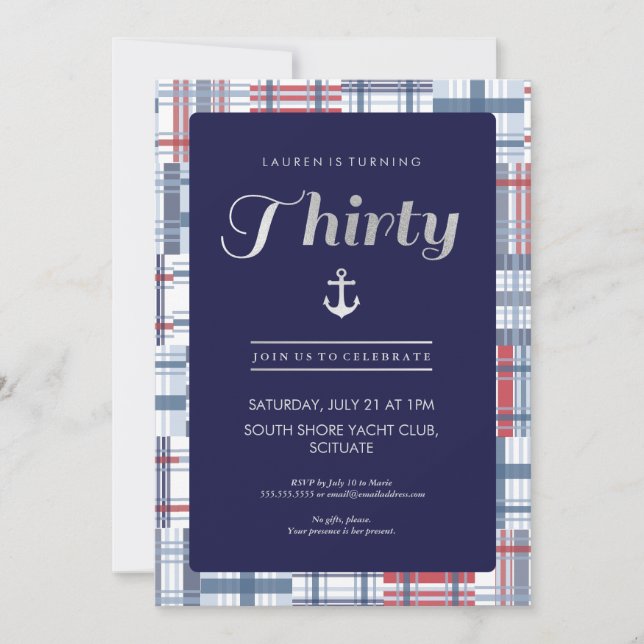 30th Birthday Invitation - Thirty, Nautical Summer (Front)