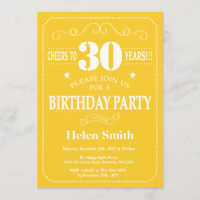 30th Birthday Invitation Yellow and White