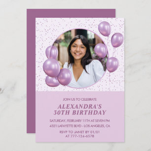 30th birthday invitations Balloons Photo Purple