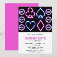 30th birthday invitations Casino theme Poker Girl