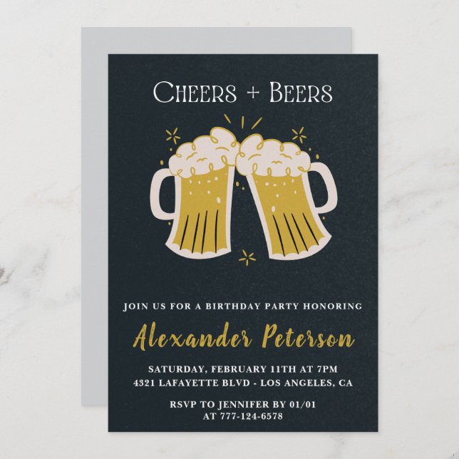 30th birthday invitations Cheers Beers Rustic Men  (Front/Back)