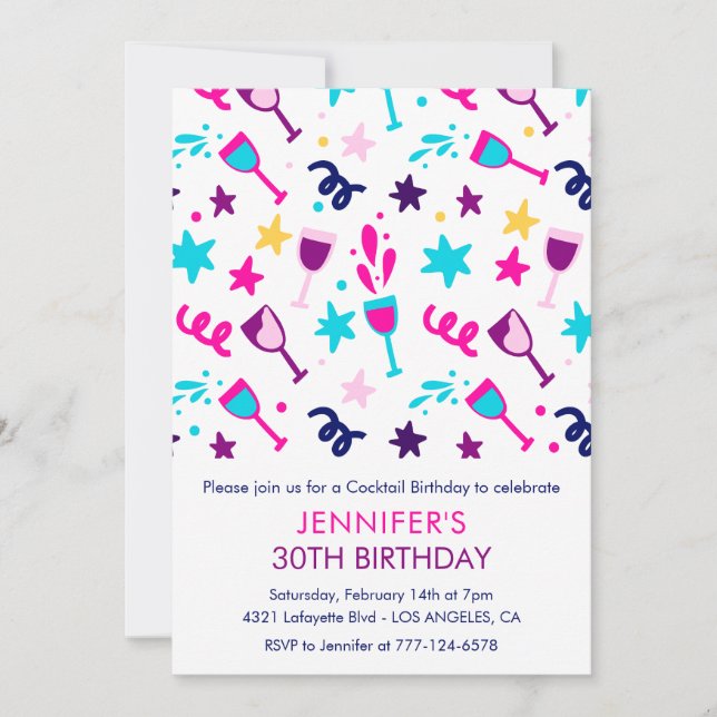 30th birthday invitations Cocktail Modern Pink (Front)
