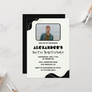 30th birthday invitations Men Black Simple Photo