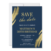 30th birthday invitations Men Save the date Gold