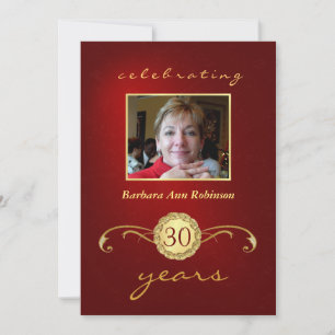 30th Birthday Invitations - Red & Gold Monogram