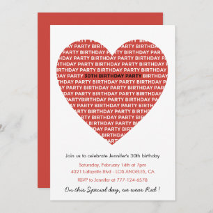 30th birthday invitations Typography Red Black