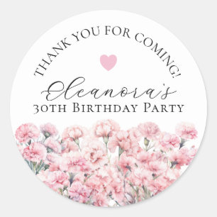 30th Birthday January Birth Flower Custom Favor Classic Round Sticker
