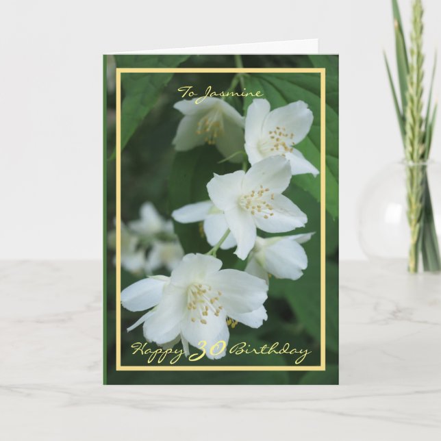 30th Birthday Jasmine Flowers Elegant Gold Frame Card (Front)