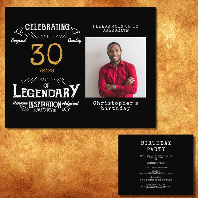 30th Birthday Legendary Black Gold Retro Flyer (Celebrate the golden age of your loved one's life with this budget-friendly 30th birthday invitation)