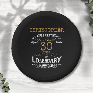 30th Birthday Legendary Black Gold Retro Paper Plate