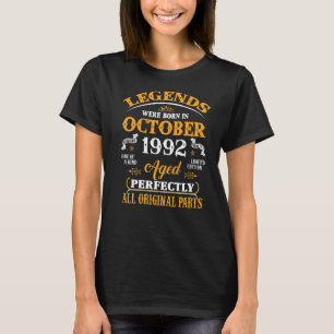 30th Birthday Legends Born In October 1992 30 Year T-Shirt