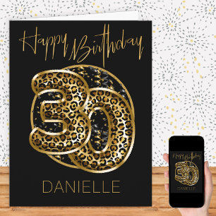 30th Birthday Leopard Print Gold Foil Balloons Card