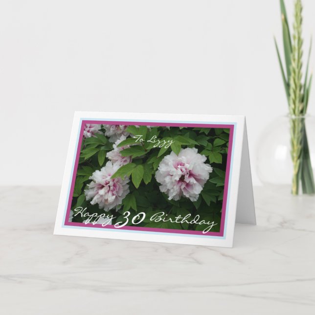 30th Birthday Liz Elizabeth Peonies Elegant Modern Card (Front)