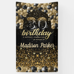 30th Birthday Luxury Personalised Black Gold Banner