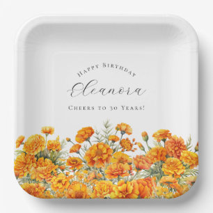 30th Birthday Marigold October Birth Month Flower Paper Plate