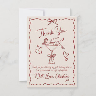 30th Birthday Martini Girl Thank You Card With Bow