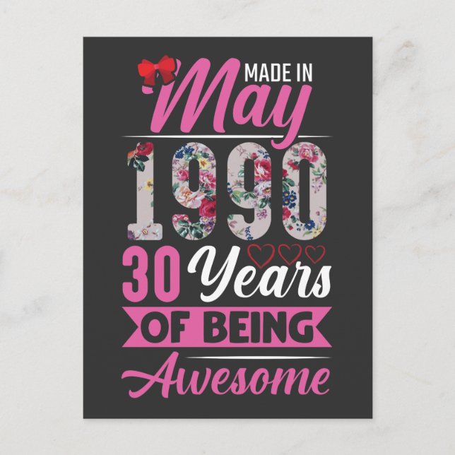 30th Birthday May 1990 30 Years old Wife Mother Postcard (Front)